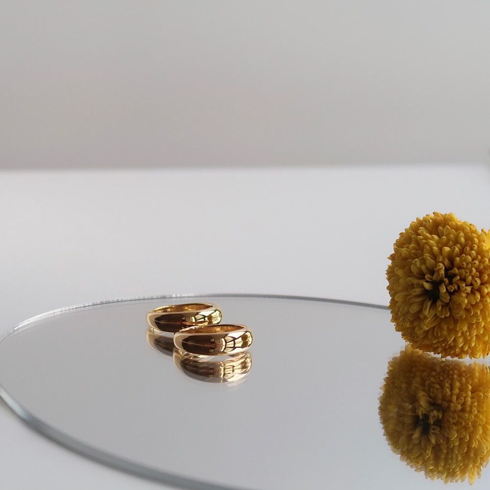 18K Thick Gold Plated Minimalistic Narrow Dome Ring - Picture 8 of 14